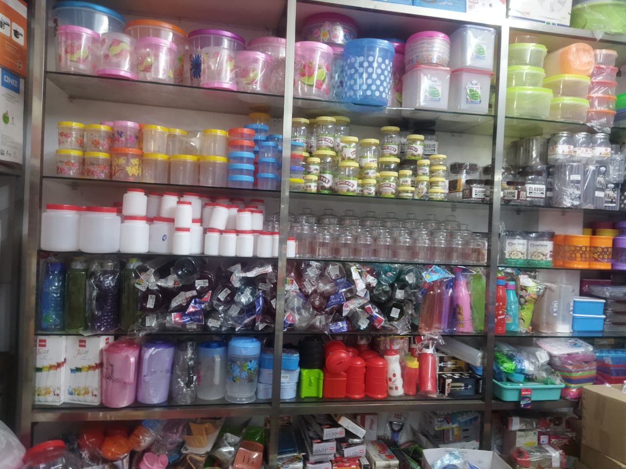 Checkout counter and welcome sign